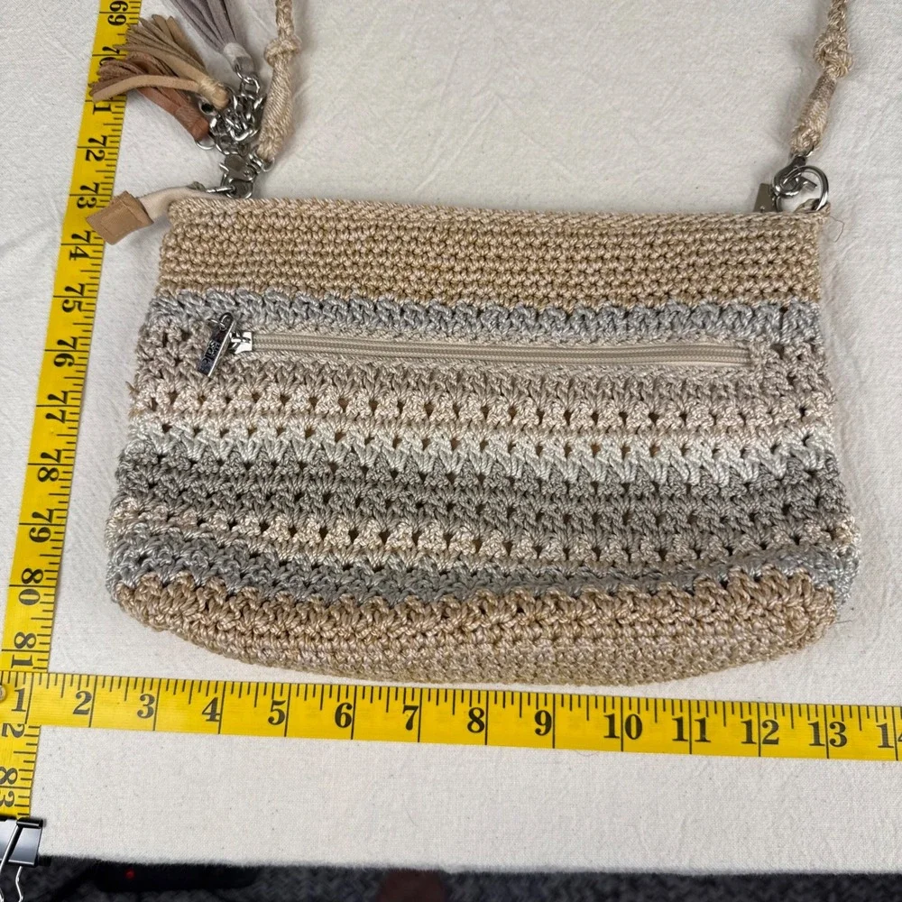 The Sak Crochet Crossbody Bag Womens Medium Beige Indie Ombre Boho Tassel Purse